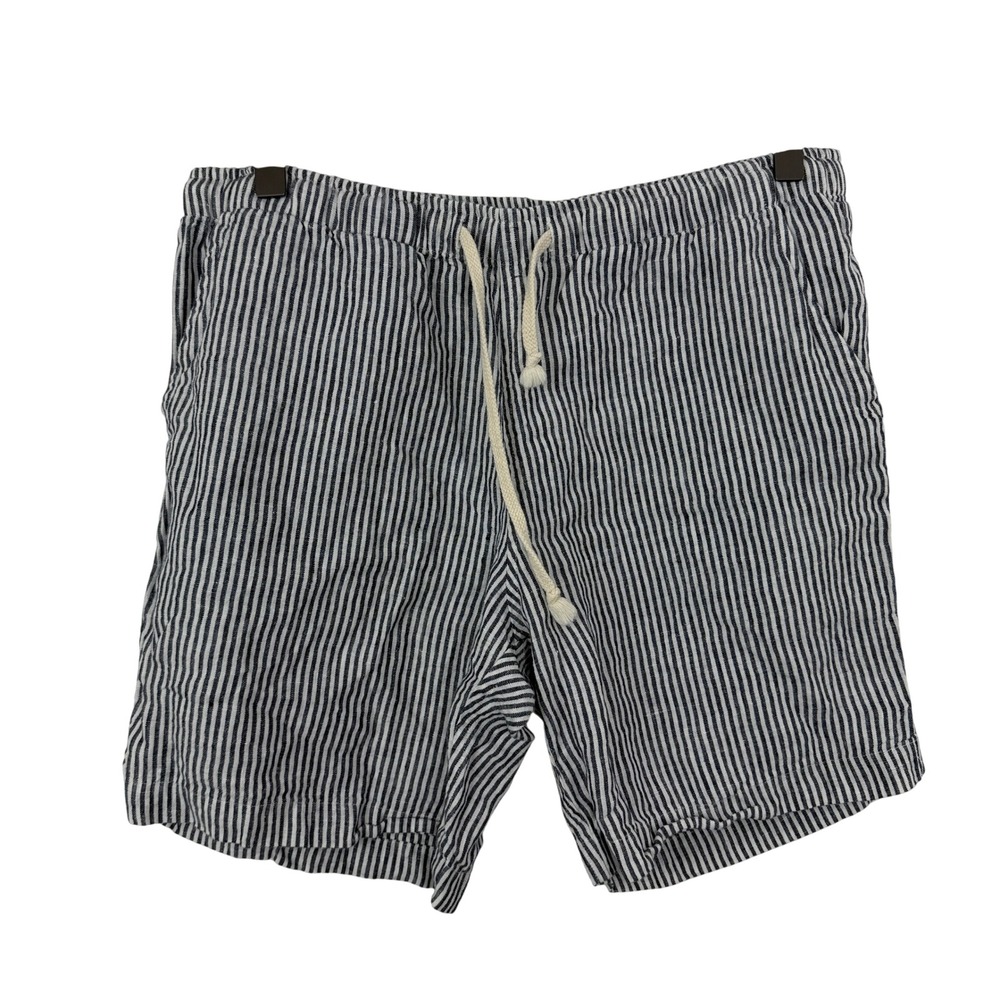 Alex Crane Shorts Mens Medium Blue Bo Shorts Linen Striped Beach Travel Resort